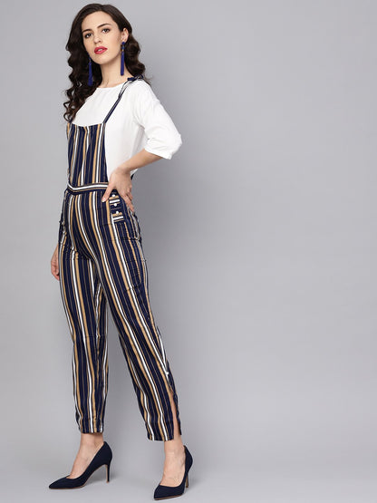 Women's Multi Colored Striped Knot Style Dungree With White Top