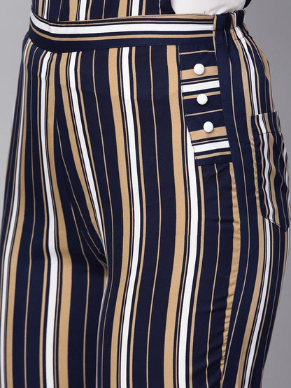 Women's Multi Colored Striped Knot Style Dungree With White Top