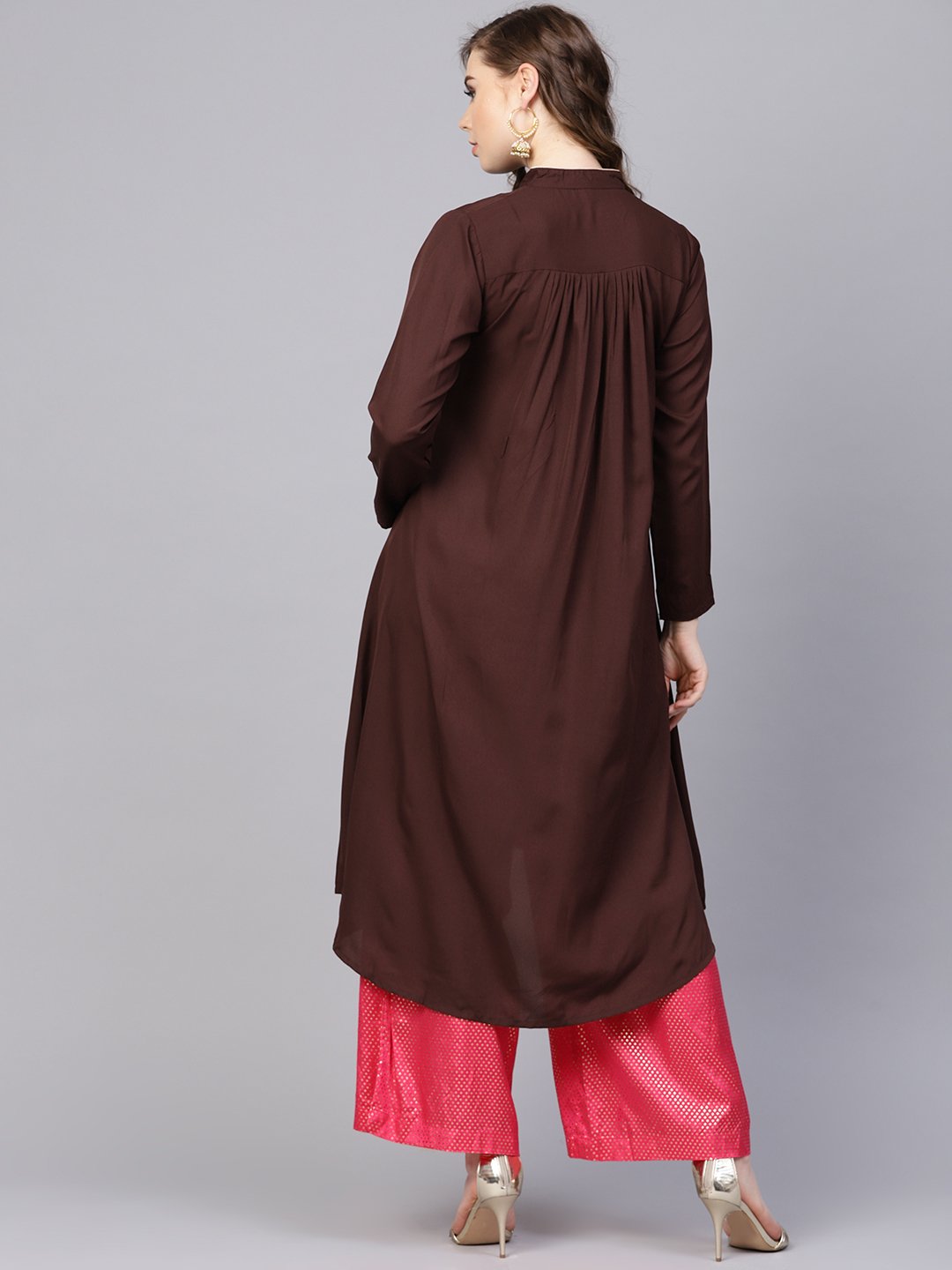 Women's Chocolate Brown Kurta With Side Slit & Roll Colllar