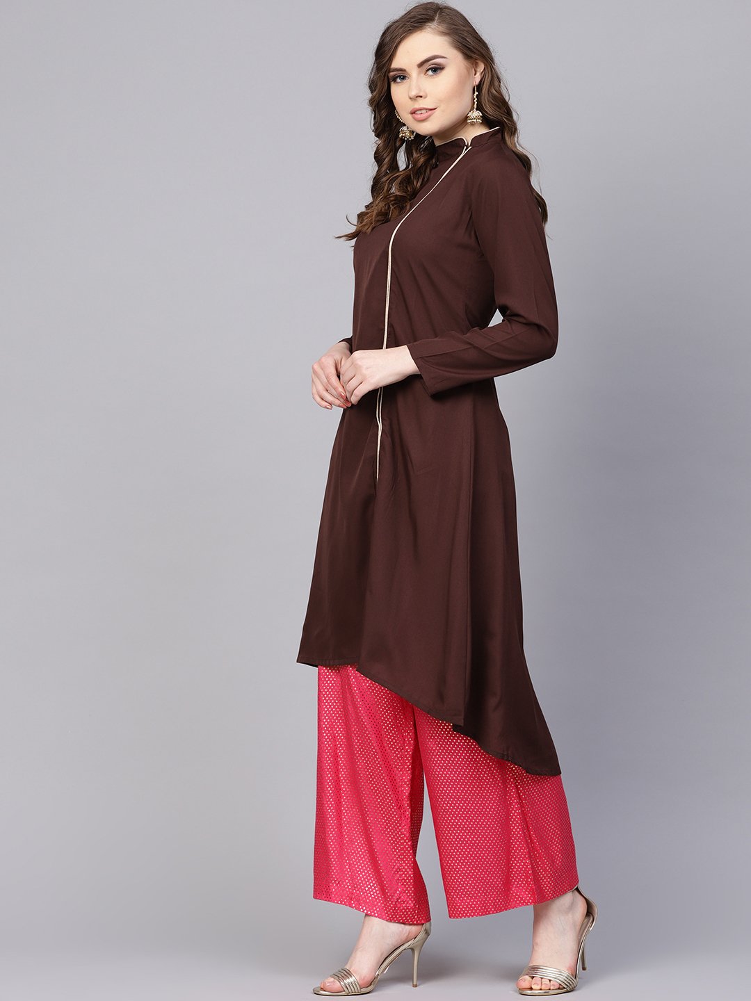 Women's Chocolate Brown Kurta With Side Slit & Roll Colllar