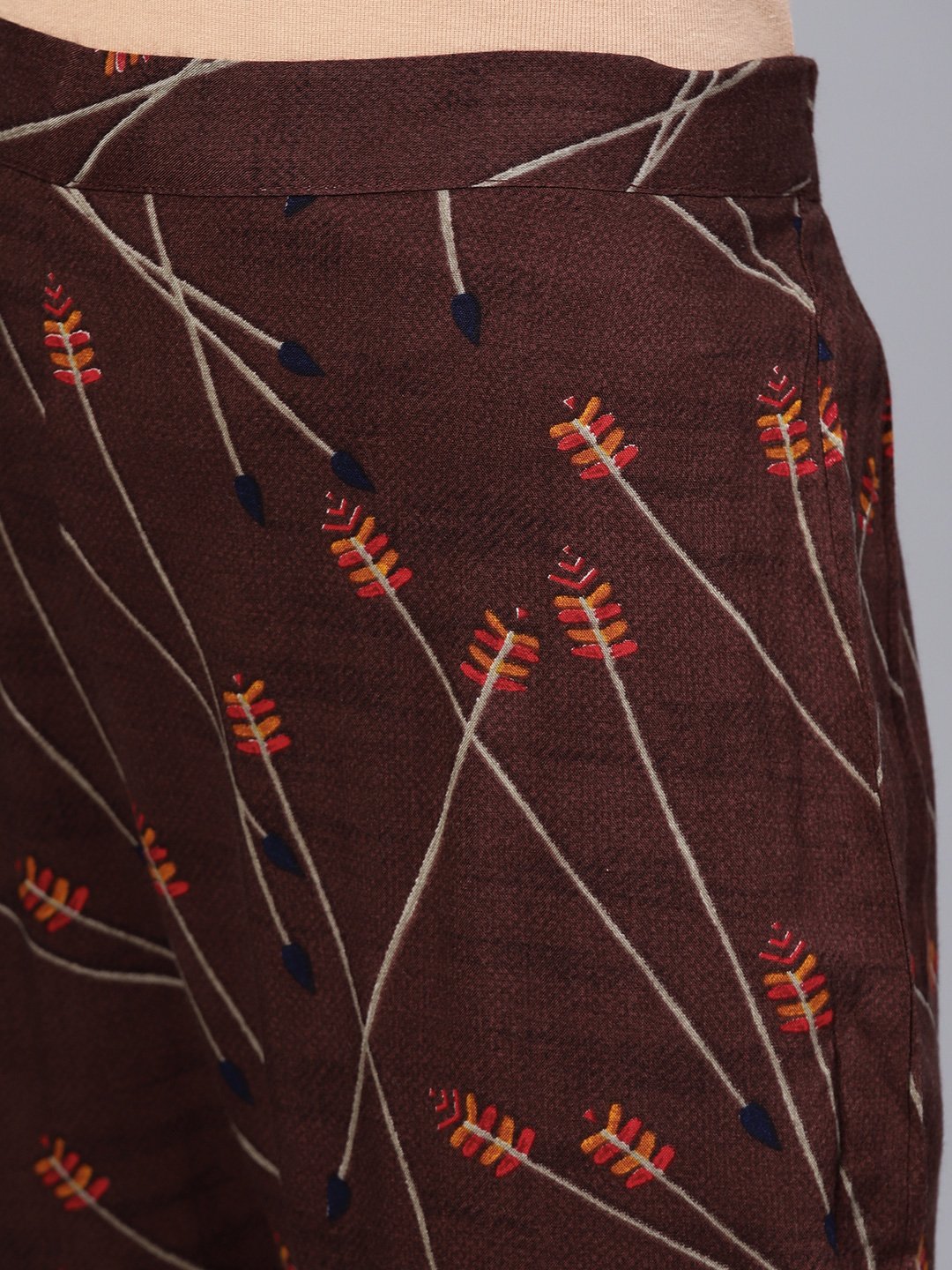 Women's Dark Brown Printed Peeka A Boo Pants