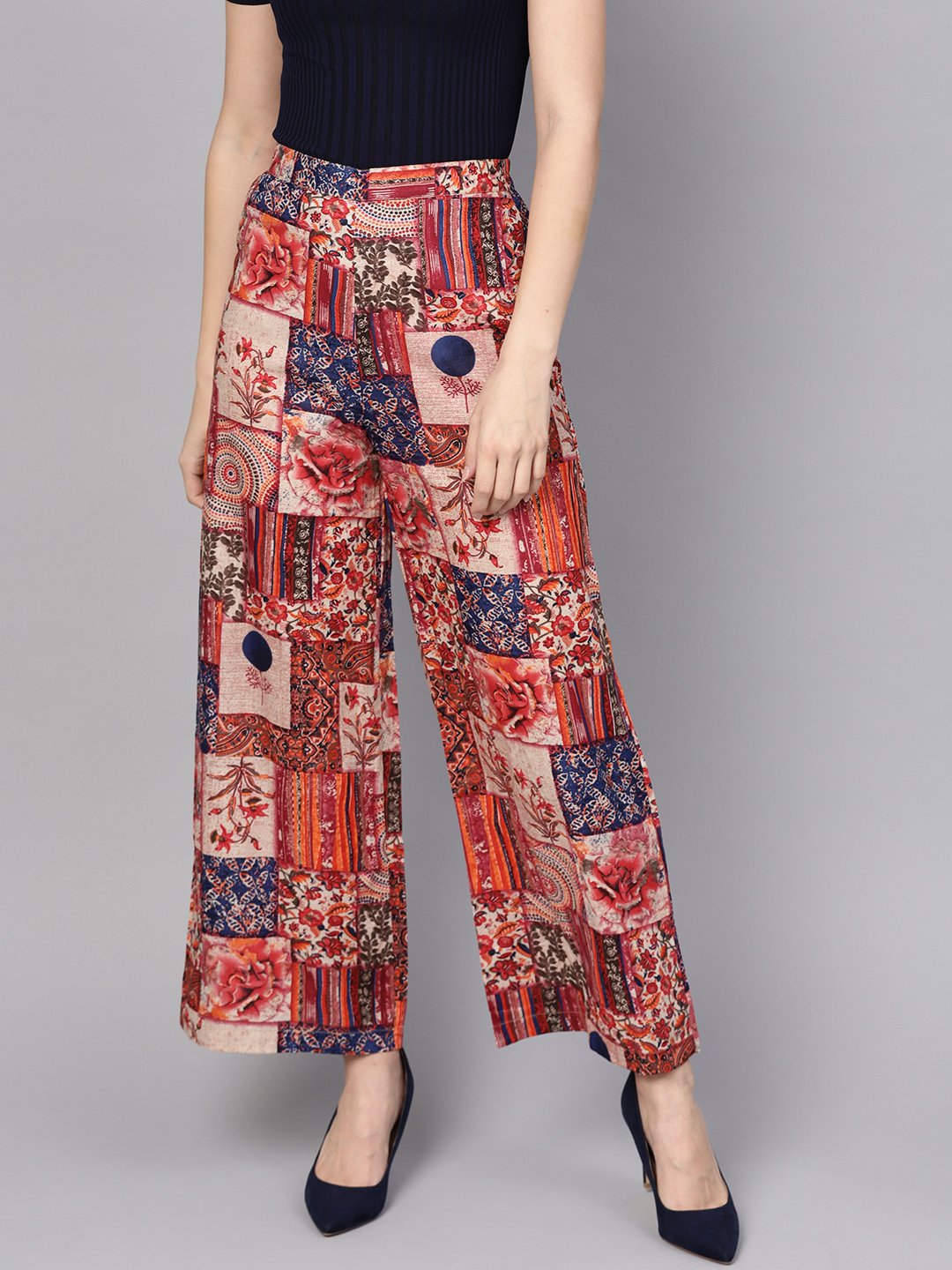 Women's Multi Colored Cotton Ankle Length Palazzo