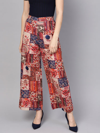 Women's Multi Colored Cotton Ankle Length Palazzo