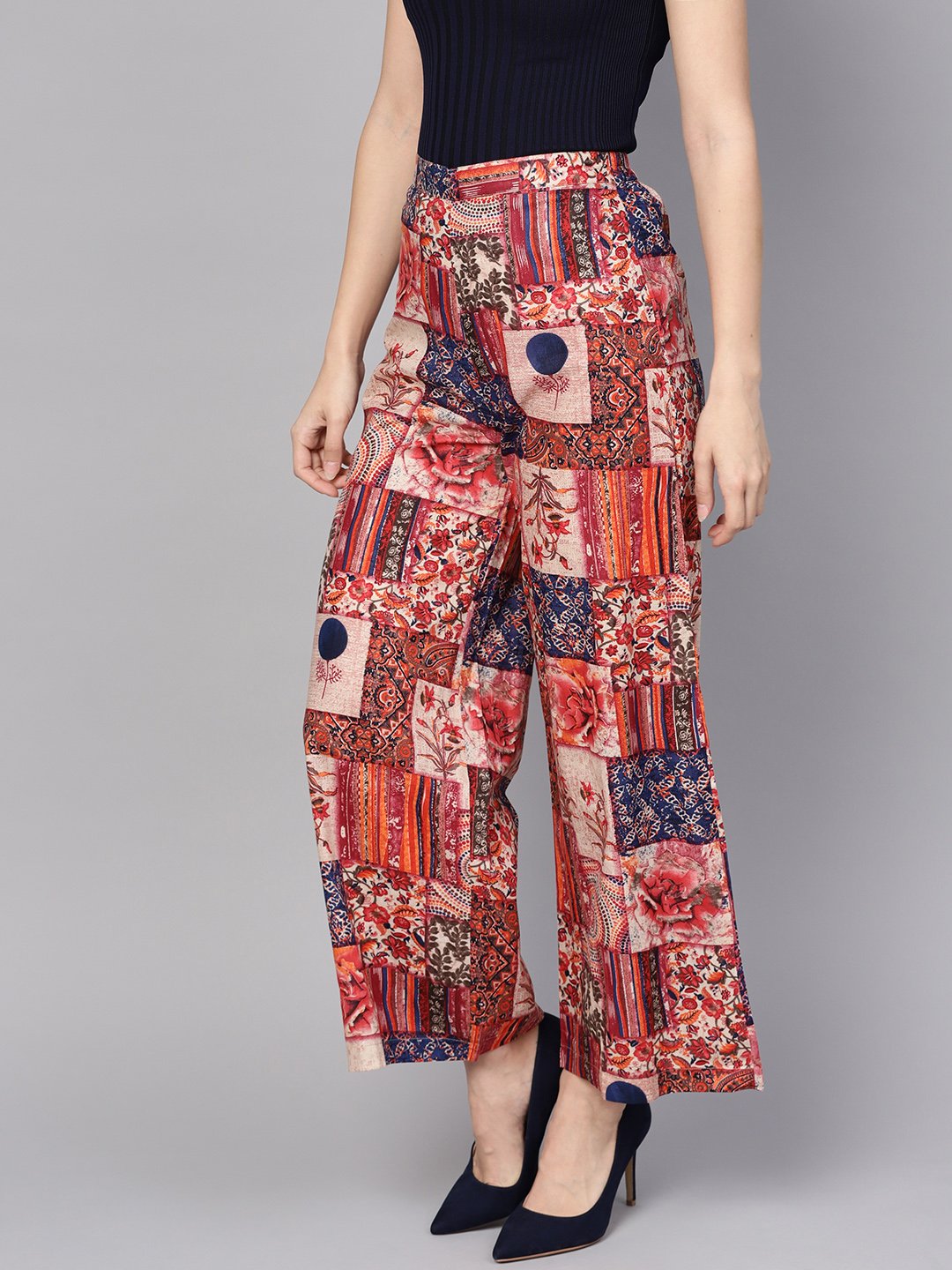 Women's Multi Colored Cotton Ankle Length Palazzo