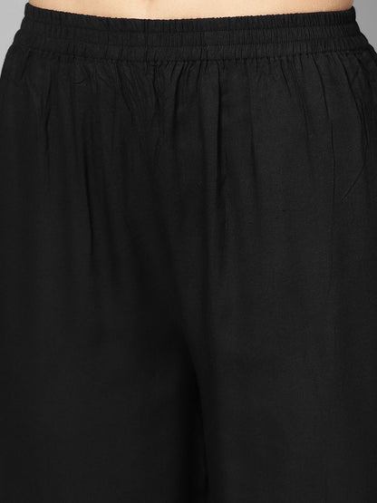 Women's Black & Grey Floral Printed Kurta Set With Solid Black Palazzo