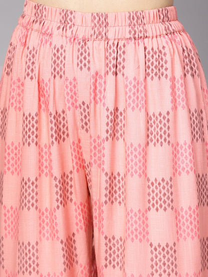 Women's Pink & Brown A-Line Kurta Set With Pants