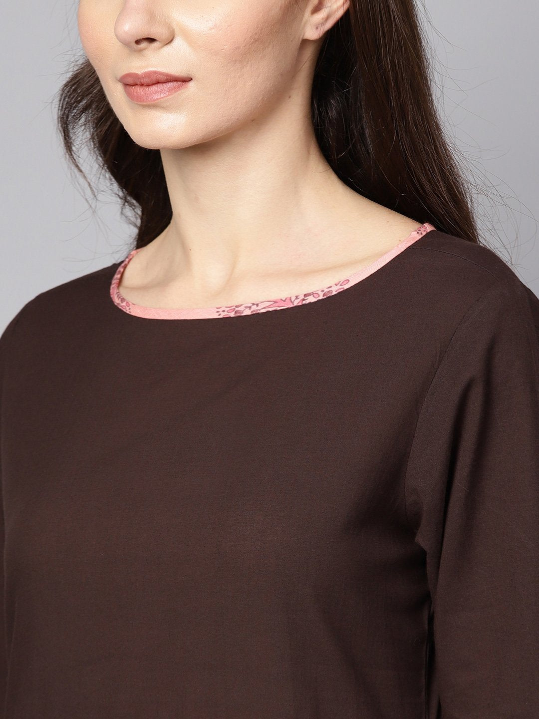Women's Solid Brown Half Sleeve Kurta Set With Printed Sharara