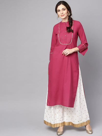 Women's Burgundy Kurta Detailed With Gotta & Golden Thread Stitch At Yoke