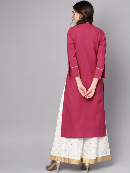 Women's Burgundy Kurta Detailed With Gotta & Golden Thread Stitch At Yoke