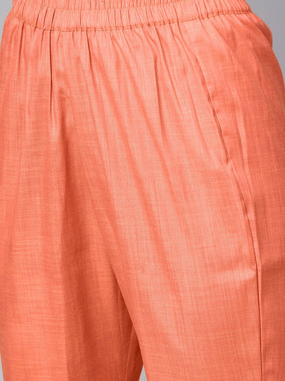 Women's Solid Brown Half Sleeve Cotton Kurta With Solid Peach Pants