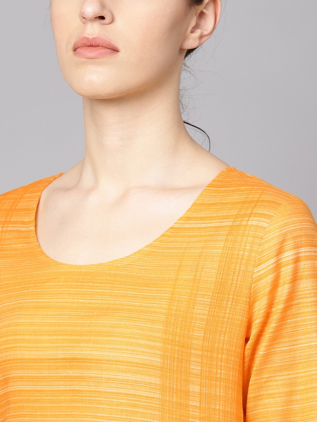 Women's Yellow Cotton Slub Half Sleeve Kurta Set With Pants