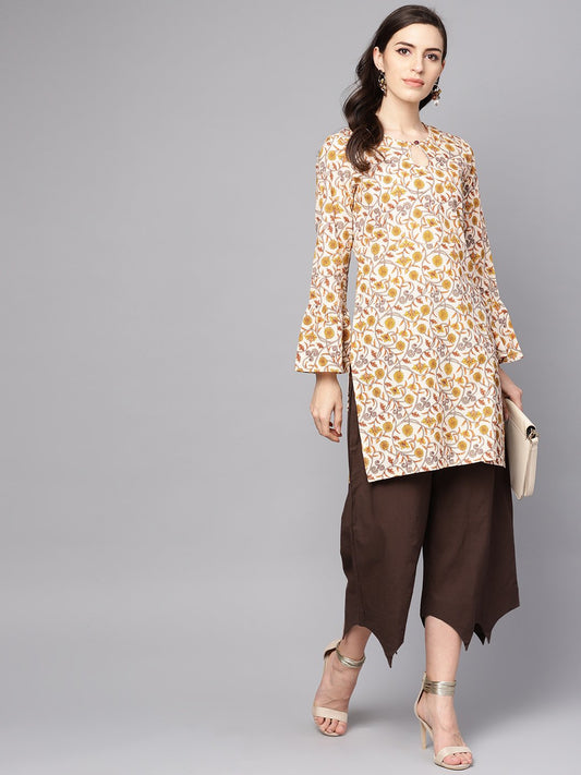 Women's Round Neck Kurta With Gathered Full Sleeves & Handkerchief Palazzo