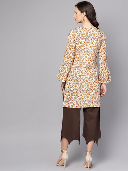 Women's Round Neck Kurta With Gathered Full Sleeves & Handkerchief Palazzo
