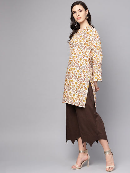 Women's Round Neck Kurta With Gathered Full Sleeves & Handkerchief Palazzo