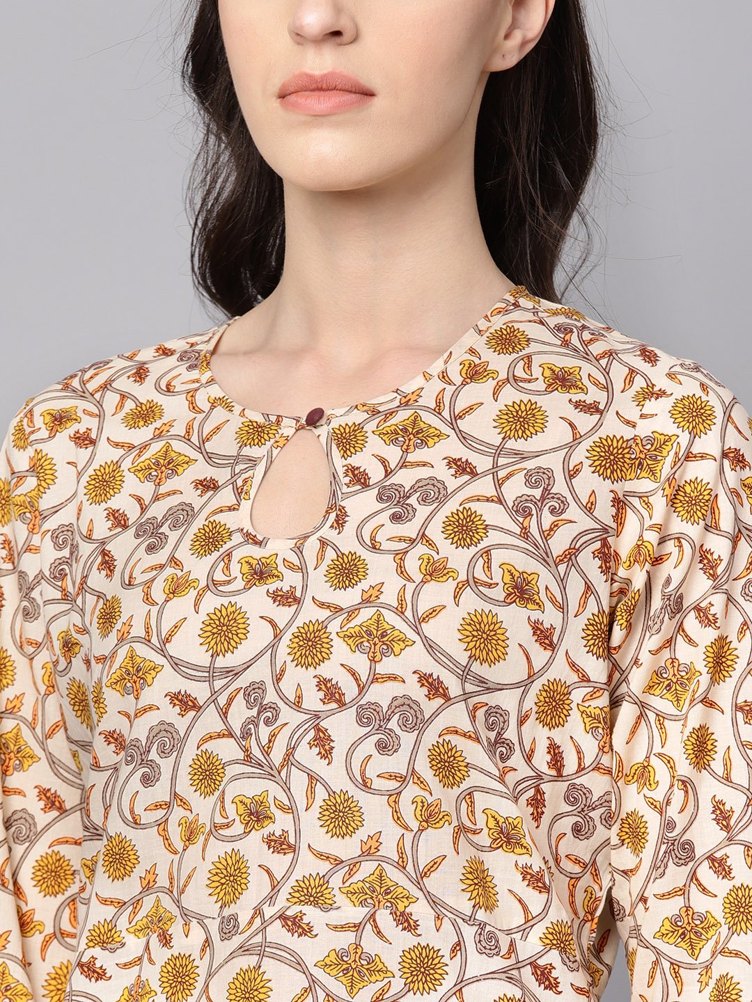 Women's Round Neck Kurta With Gathered Full Sleeves & Handkerchief Palazzo