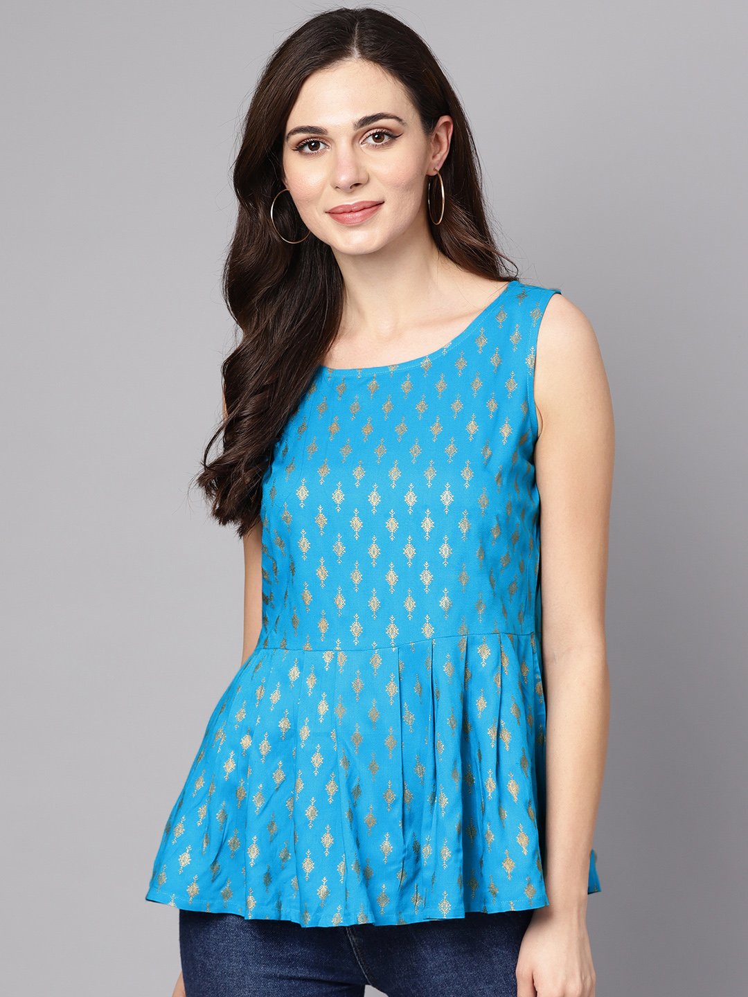 Women's Light Blue Sleevless A-Line Rayon Crop Top