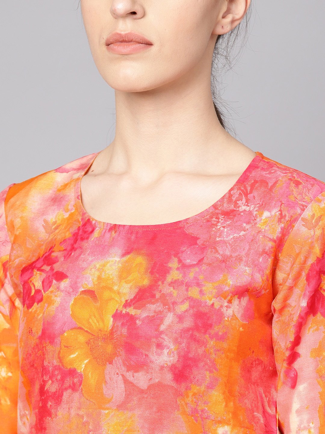 Women's Red Printed Half Sleeve Cotton Kurta With Yellow Palazzo & Dupatta