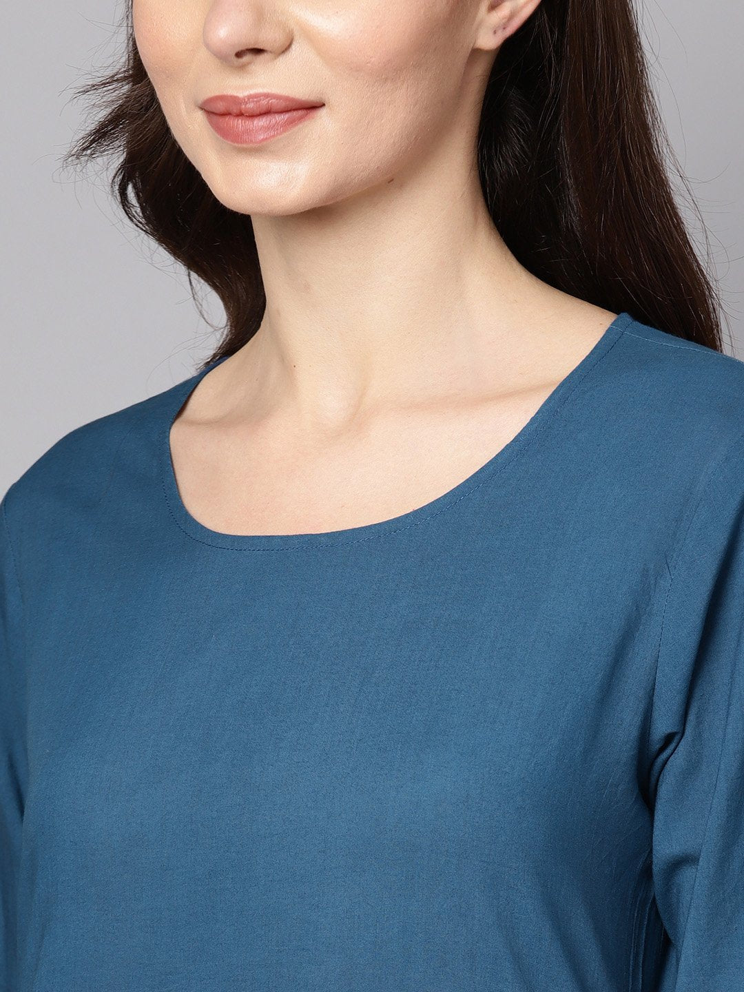 Women's Blue Printed 3/4Th Sleeve Cotton Kurta With Printed Palazzo And Dupatta
