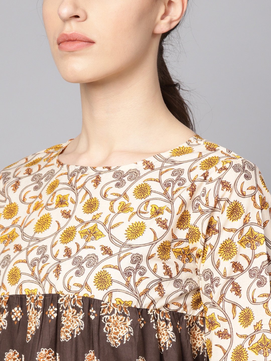 Women's Black & Beige Printed Kurti With Printed Sharara