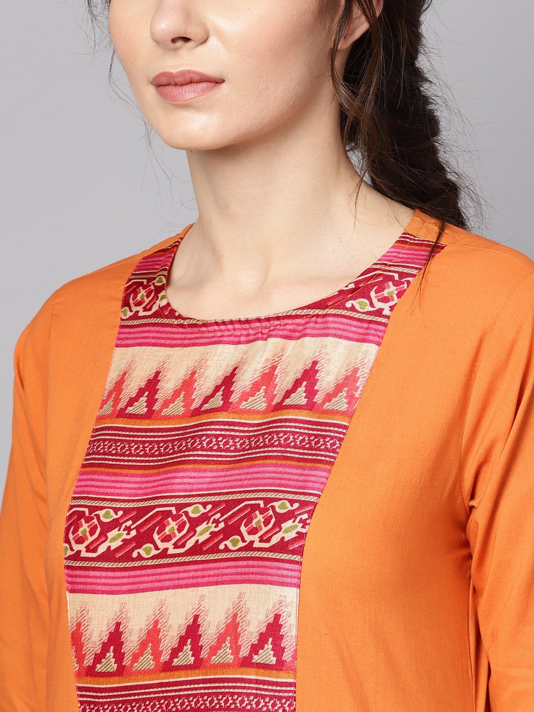Women's Orange & Pink Printed Kurta With Palazzos & Dupatta