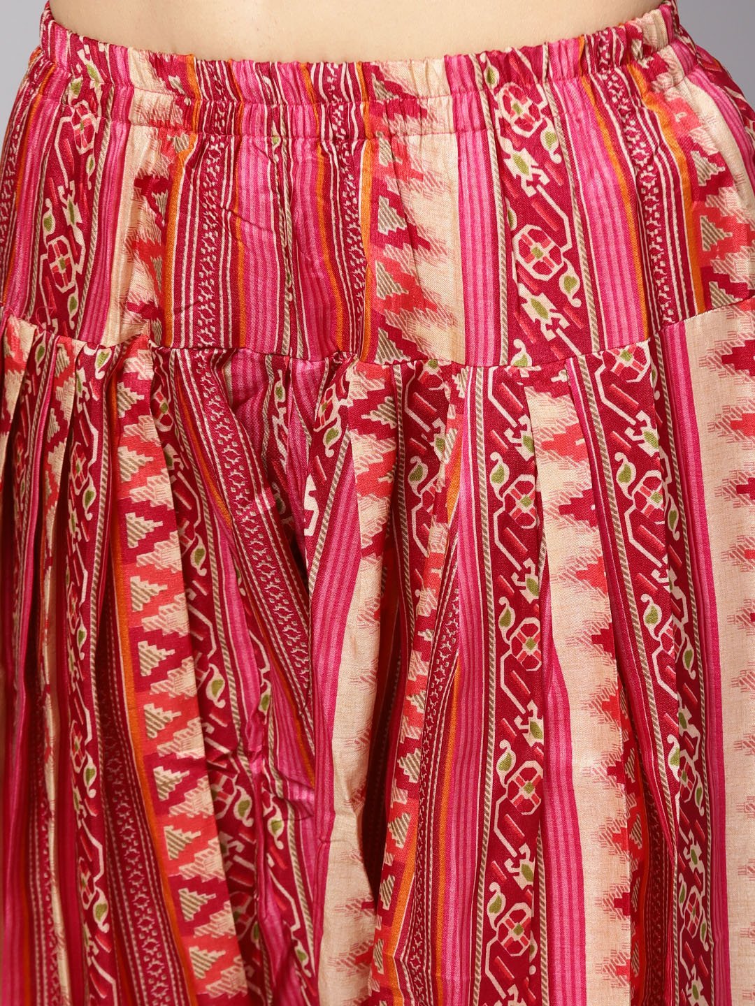 Women's Orange & Pink Printed Kurta With Palazzos & Dupatta