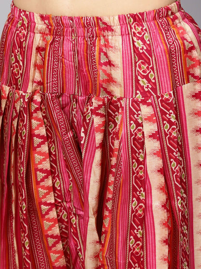 Women's Orange & Pink Printed Kurta With Palazzos & Dupatta