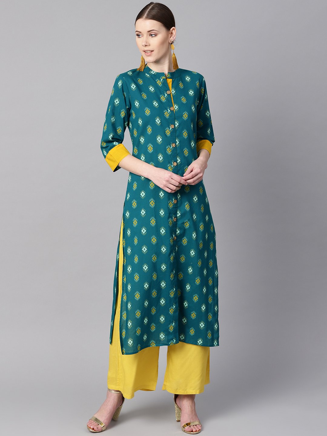 Women's Teal Printed Straight Kurta