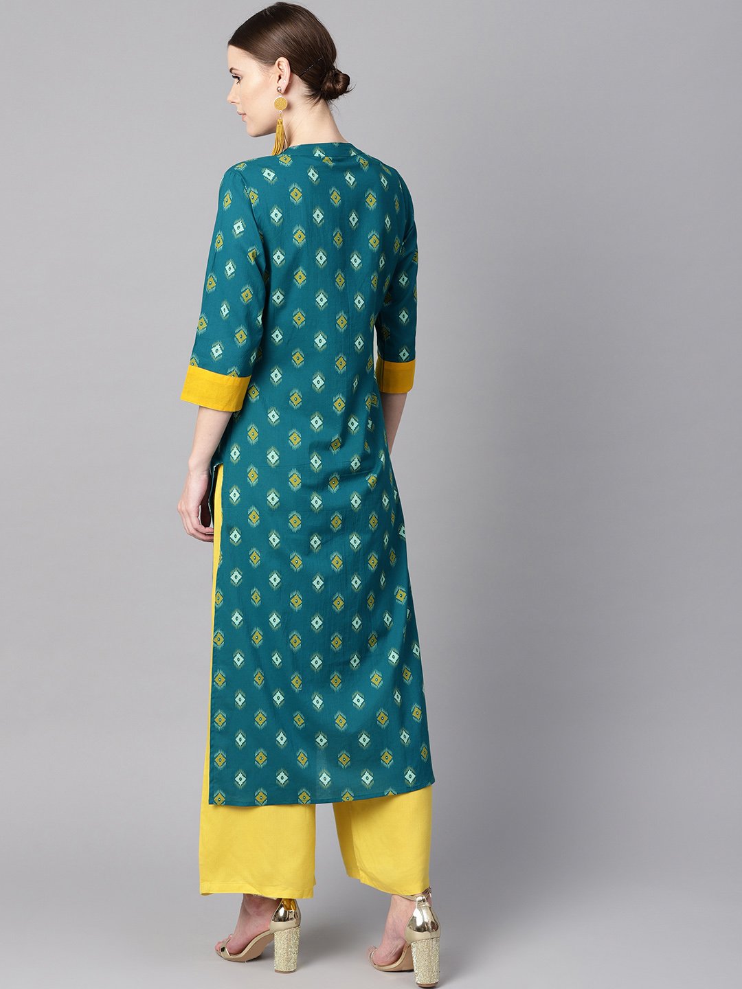 Women's Teal Printed Straight Kurta