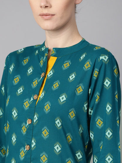 Women's Teal Printed Straight Kurta