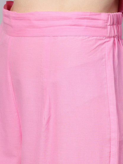 Women's Pink Printed Sleeveless Kurta Set With Solid Pants