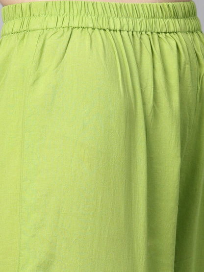 Women's Lime Green Kurta Set With Pants & Mul Printed Dupatta