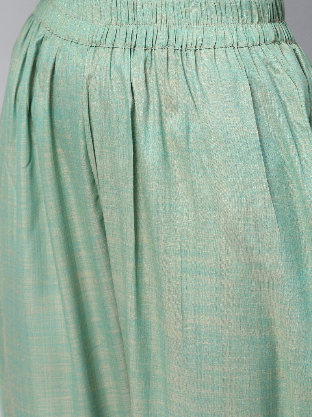 Women's Turquoise Green Straight 3/4Th Sleeve Cotton Kurta Set With Pants