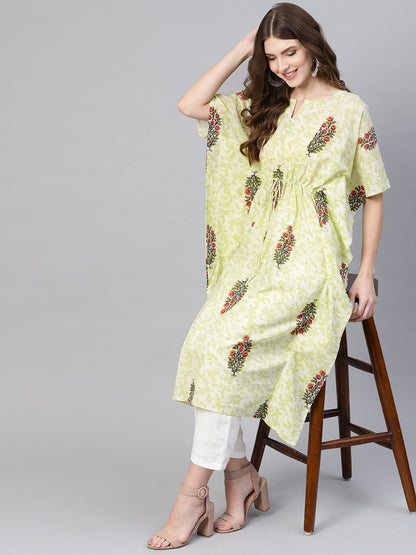 Women's Green & Red Printed Kaftan Kurta