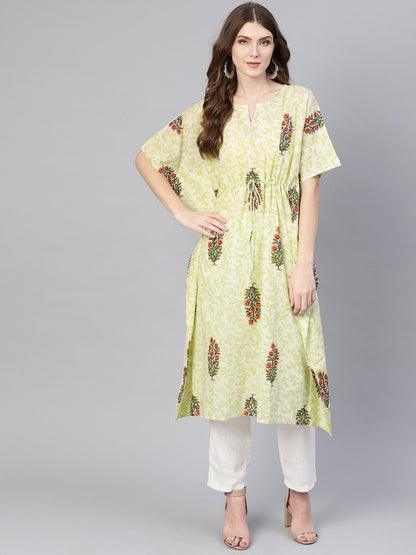 Women's Green & Red Printed Kaftan Kurta