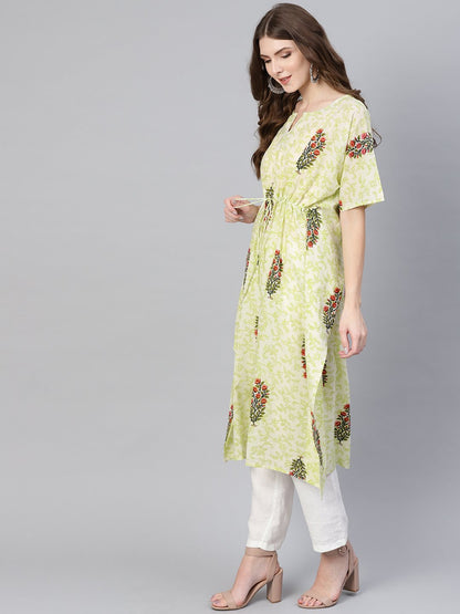Women's Green & Red Printed Kaftan Kurta