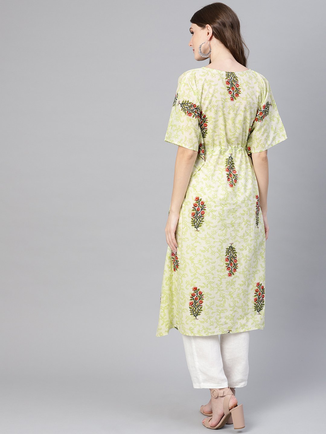 Women's Green & Red Printed Kaftan Kurta