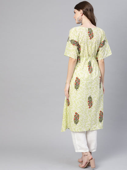 Women's Green & Red Printed Kaftan Kurta