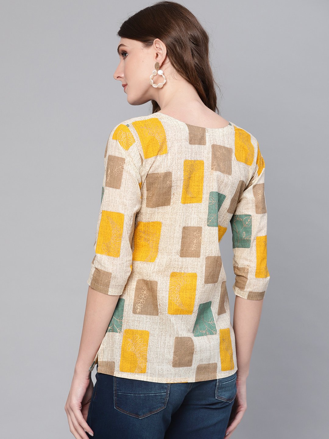 Women's Off-White & Mustard Yellow Printed Top