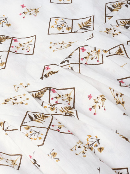 Women's White & Brown Printed A-Line Top