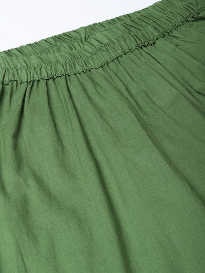 Women's Green Bandhani Printed Kurta With Trousers
