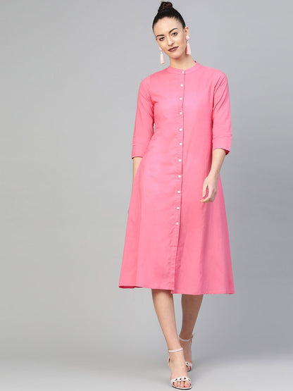Women's Mauve &  Solid A-Line Dress