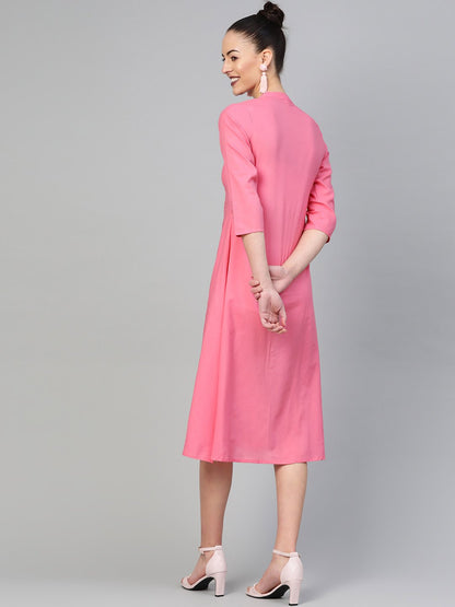 Women's Mauve &  Solid A-Line Dress