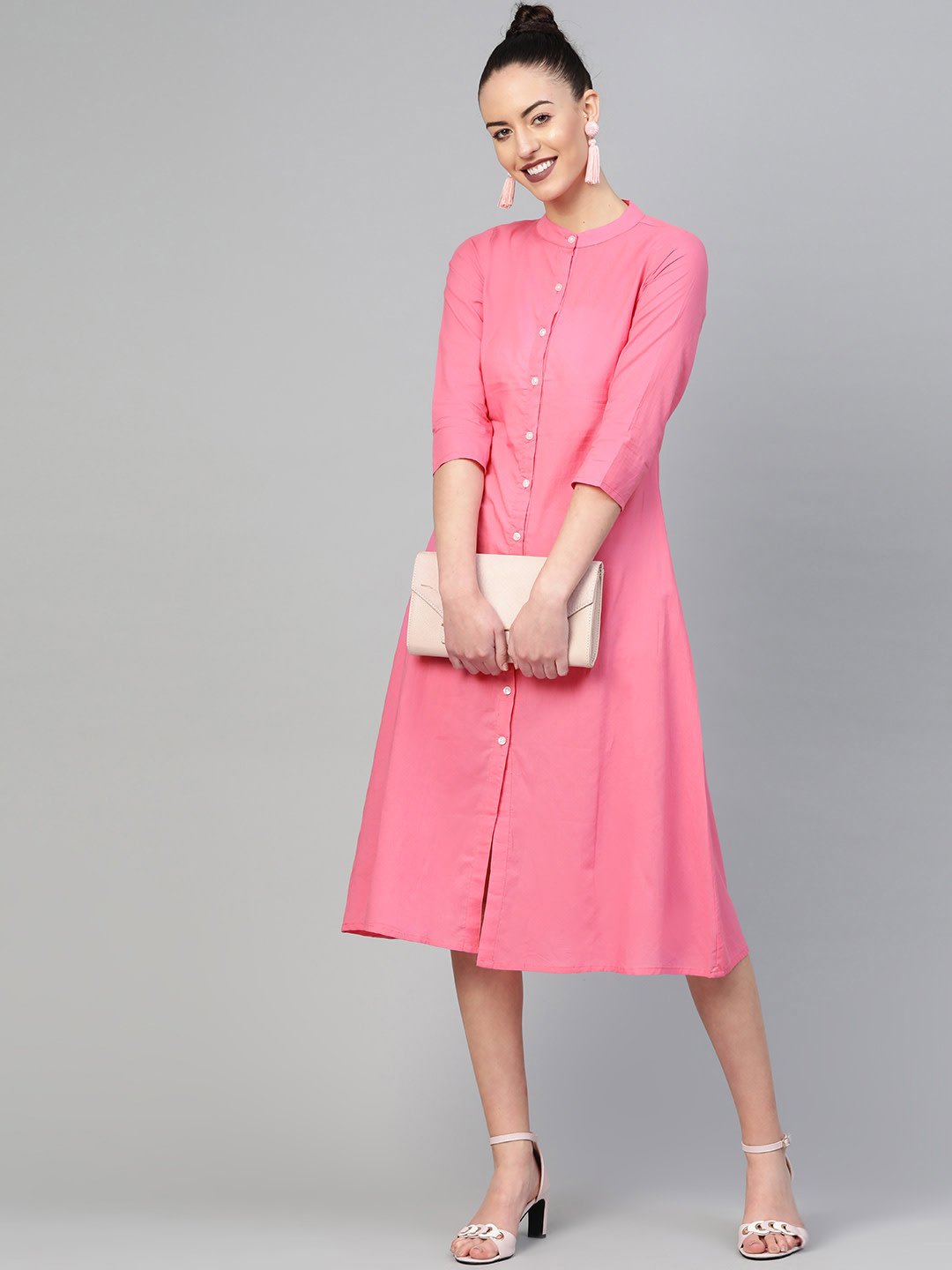 Women's Mauve &  Solid A-Line Dress