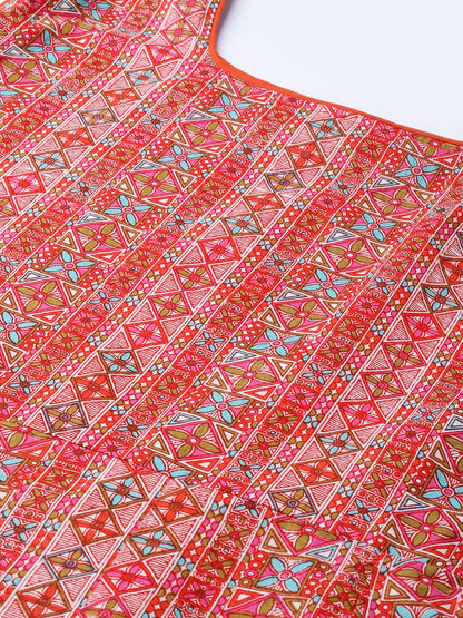 Women's Red & Pink Geometric Printed Maxi Dress