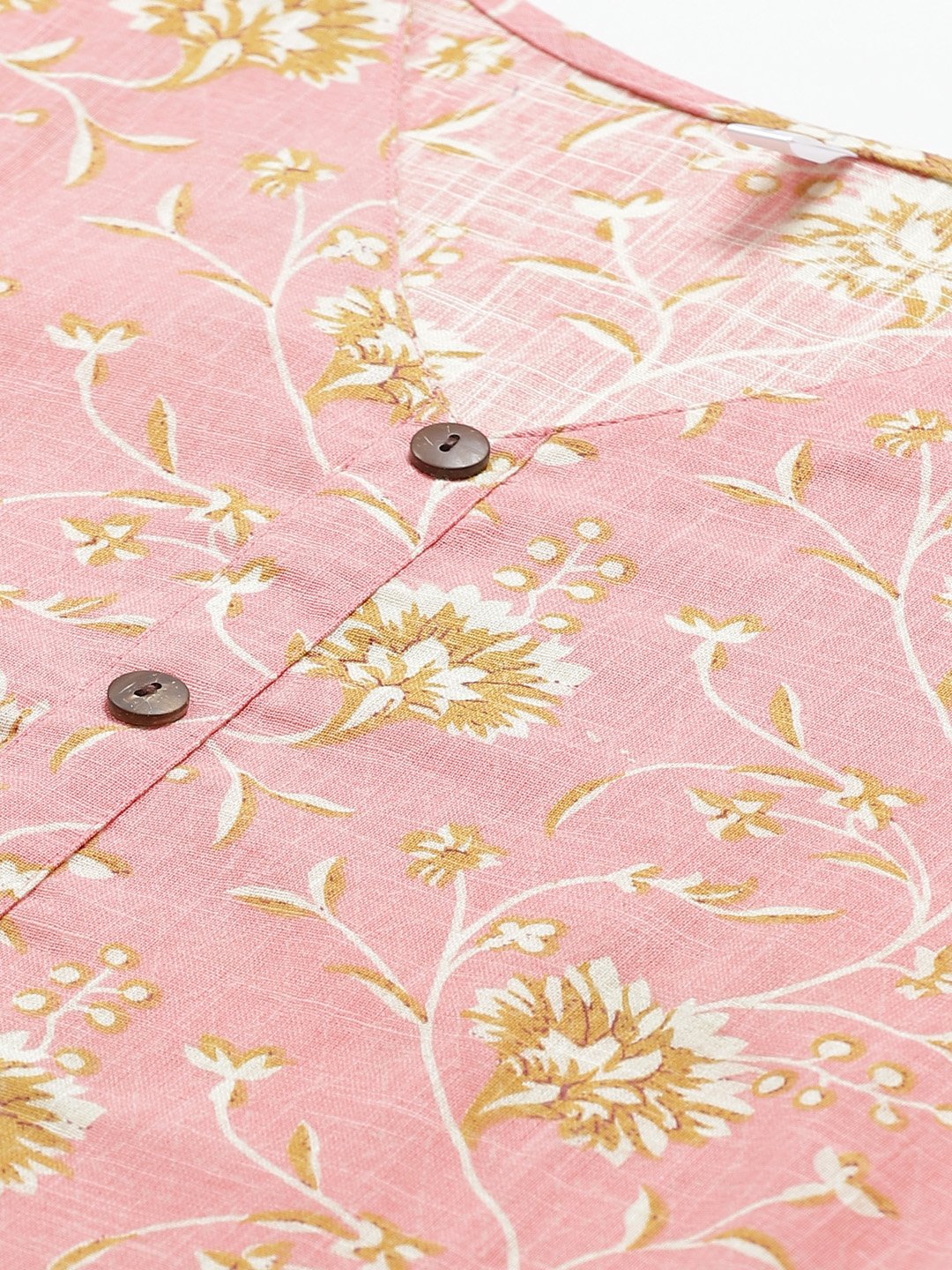 Women's Pink & Mustard Regular Floral Printed V-Neck Top