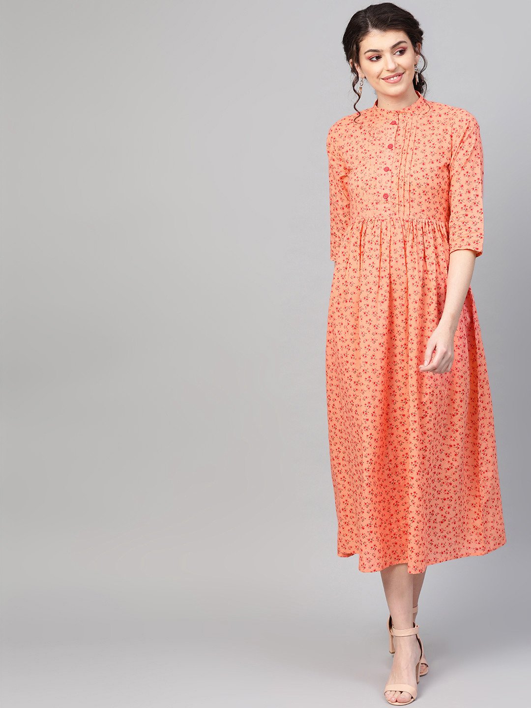 Women's Peach &  Floral Printed Maxi Dress