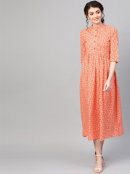 Women's Peach &  Floral Printed Maxi Dress