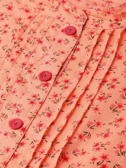 Women's Peach &  Floral Printed Maxi Dress
