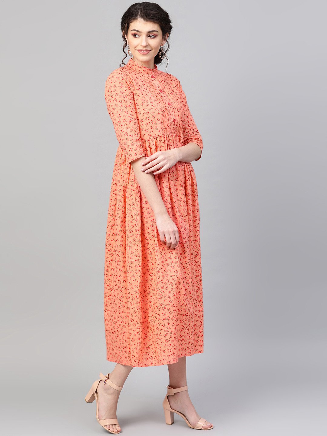 Women's Peach &  Floral Printed Maxi Dress