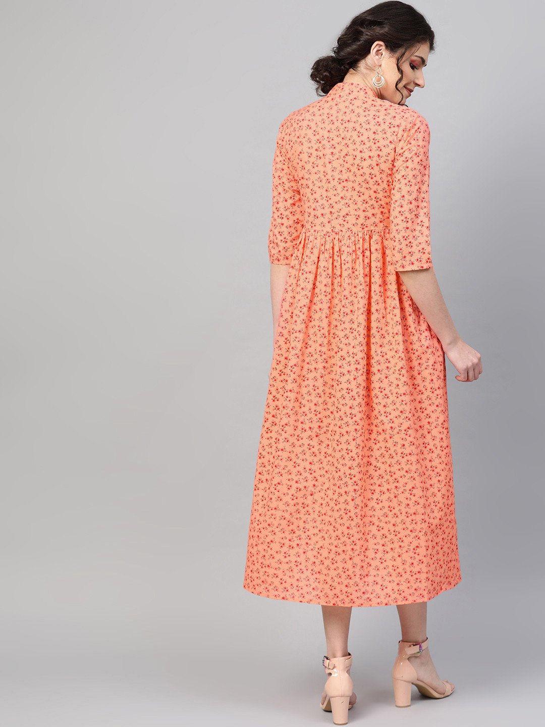 Women's Peach &  Floral Printed Maxi Dress